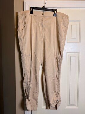 Chico's Khaki Stretch Cargo Crop Pants Size 3 (US 16 / XL) Snap Tab Hem